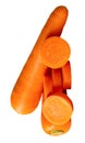 Orange carrot roots with slices in stack isolated on white background with clipping path Royalty Free Stock Photo
