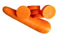 Orange carrot roots with slices in stack isolated on white background with clipping path Royalty Free Stock Photo