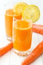 Orange and carrots juice in a glass