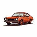 Vintage Orange Classic Car: Detailed Character Illustrations In 1970s Style Royalty Free Stock Photo