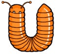 orange cartoon millipede shaped like the letter U