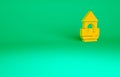 Orange Castle tower icon isolated on green background. Fortress sign. Minimalism concept. 3d illustration 3D render Royalty Free Stock Photo