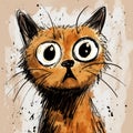 Grungy Cartoon Sketch Of An Orange Cat With Big Eyes Royalty Free Stock Photo