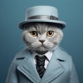 Hyper-realistic Portrait Of A Stylish Cat In A Hat And Suit