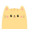 Orange cat face silhouette icon. Cute cartoon kawaii baby character. Funny kitten. Pink ears, cheeks, tongue. Pet animal. Happy Royalty Free Stock Photo