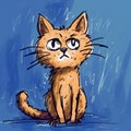 Orange Cat On Blue Background: A Manga-style Wet-on-wet Blending Royalty Free Stock Photo