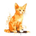 an orange cat sitting on the ground with a paint splattered background Royalty Free Stock Photo