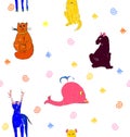 Orange cat, yellow dog, brown panther, deer blue, pink whale