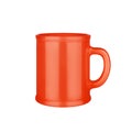Orange ceramic cup on white background isolated close up, red coffee mug with handle, teacup, crockery, ceramics, porcelain utensi Royalty Free Stock Photo