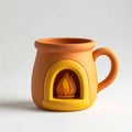 Orange Ceramic Mug Shaped like Oven with Flame Against White Background Royalty Free Stock Photo