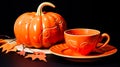 orange ceramic set with autumn pumpkin design