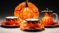 orange ceramic set with autumn pumpkin design