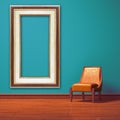 Orange chair with frame in minimalist interior Royalty Free Stock Photo