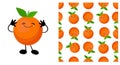 Orange character. Cute cartoon fruit. Vector illustration isolated on a white background. Citruses seamless pattern Royalty Free Stock Photo