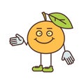 Orange character half turn points hand and smiling Royalty Free Stock Photo