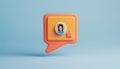 Orange chat bubble with a user profile icon on a light blue background Royalty Free Stock Photo