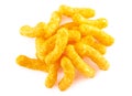 Orange Cheddar Cheese Puffs on a White Background Royalty Free Stock Photo