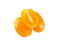 Orange cherry tomatoes on white background