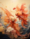 Illustration of Orange Chinese fighting fish against neutral background