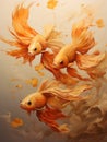 Illustration of Orange Chinese fighting fish against neutral background