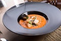Orange chowder soup with shrimps Royalty Free Stock Photo