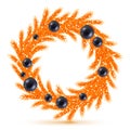 Orange christmas tree wreath with decorations.