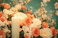 Orange Chromotherapy with Dried Flowers and Candles in Vertical Composition Royalty Free Stock Photo