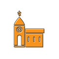 Orange Church building icon isolated on white background. Christian Church. Religion of church. Vector Illustration Royalty Free Stock Photo