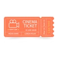 Orange cinema ticket on white background. Vector