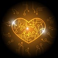 Orange circuit heart background vector