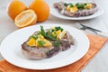 Orange citrus salsa on pork chops Royalty Free Stock Photo