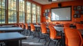 Orange classroom interior with windows Royalty Free Stock Photo