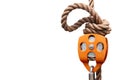Orange Climbing Pulley with rope and carabiner Royalty Free Stock Photo