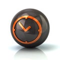 Orange clock icon on black glossy sphere