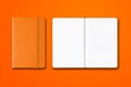 Orange closed and open lined notebooks isolated on colorful background