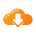 Orange cloud icon with white download arrow, representing data transfer and cloud computing Royalty Free Stock Photo