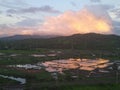 Orange cloud red cloud cloudy lake rain water Greenery mountain Royalty Free Stock Photo