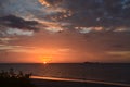 Orange cloudy tropical sunrise seascape, Thailand Royalty Free Stock Photo