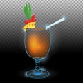 Orange cocktail with slice of pineapple and green leaves transparent Royalty Free Stock Photo