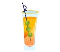 Orange cocktail in tall glass with three green olives on skewer and sugar rim. Celebratory drink vector illustration Royalty Free Stock Photo