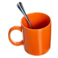 Orange coffe tea cup mug with tea spoon