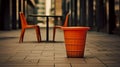 Modern Urban Tableaus: A Captivating Photo Of An Empty Dustbin On A Sidewalk