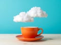 Orange coffee cup with cloud above, isolated on white background Royalty Free Stock Photo
