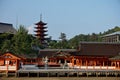 Orange colonnade leading to the temple of Miyajima (in the Hiroshima region, Japan) on the Itsakushima island as a symbo