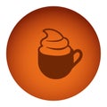 orange color circular frame with silhouette cup of cappuccino with cream