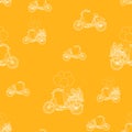 Orange color hand-drawn bikes pattern. vector background