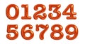 Orange color letters, alphabet, numbers zero, one, two, three, four, 3d illustration