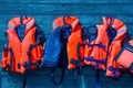 Orange color life jackets Royalty Free Stock Photo