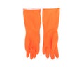 Orange color rubber gloves for cleaning on white background, ho Royalty Free Stock Photo