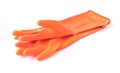 Orange color rubber gloves for cleaning on white background, ho Royalty Free Stock Photo